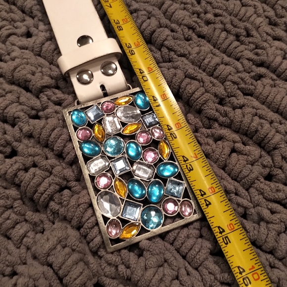 Steel belt buckle with colourful rhinestone and white leather belt! - Picture 3 of 6